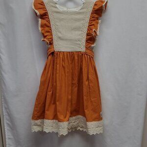 bebe Orange and Cream Kids Dress Vintage Cottagecore Girls 8-10